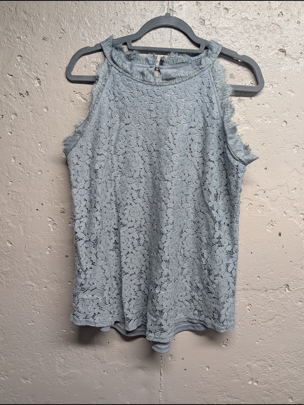 Berryou Dusty Blue Floral Lace Romantic Tank Top